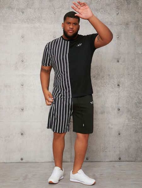 extended sizes men striped and slogan graphic tee & drawstring waist shorts p5y1#, Gray
extended sizes men striped and slogan graphic tee & drawstring waist shorts p5y1#, Gray