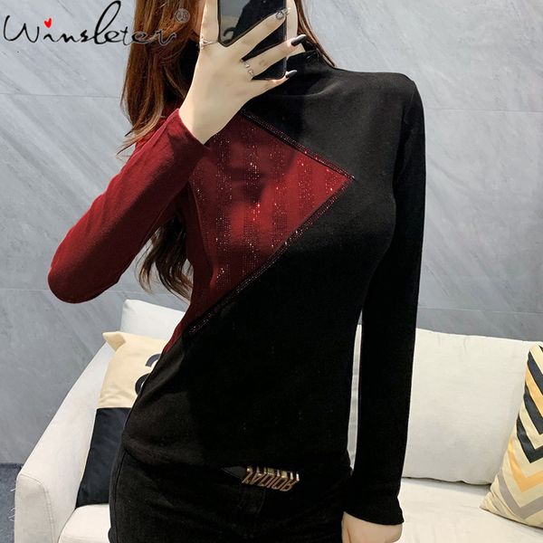 women's t-shirt fall winter korean style cotton girls fashion turtleneck patchwork shiny diamonds women tees 2021 t12211, White
women's t-shirt fall winter korean style cotton girls fashion turtleneck patchwork shiny diamonds women tees 2021 t12211, White