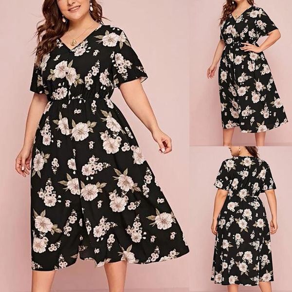 fashion women casual plus size short sleeve printing v-neck dress vintage floral print femme sundress vestidos party dresses, Black;gray
fashion women casual plus size short sleeve printing v-neck dress vintage floral print femme sundress vestidos party dresses, Black;gray