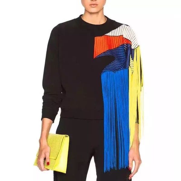 women's hoodies & sweatshirts tvvovvin autumn winter streetwear europe rainbow tassel patchwork mesh plus down thick sweatshirt a479 n, Black
women's hoodies & sweatshirts tvvovvin autumn winter streetwear europe rainbow tassel patchwork mesh plus down thick sweatshirt a479 n, Black