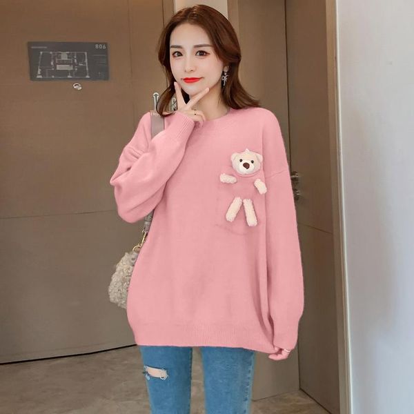 women's sweaters lukaxsikax 2021 autumn winter women sweater korean fashion cute bear doll pocket loose knitted pullover, White;black
women's sweaters lukaxsikax 2021 autumn winter women sweater korean fashion cute bear doll pocket loose knitted pullover, White;black