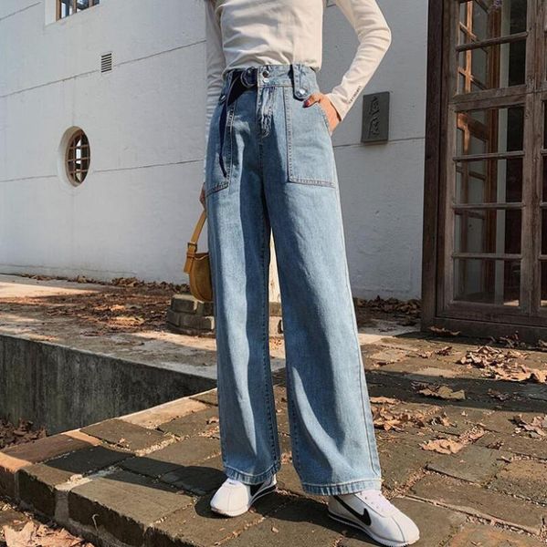 high waist buttons retro old denim pants 2021 spring woman pockets jeans wide leg draped fall loose women trousers p430 women's, Blue
high waist buttons retro old denim pants 2021 spring woman pockets jeans wide leg draped fall loose women trousers p430 women's, Blue