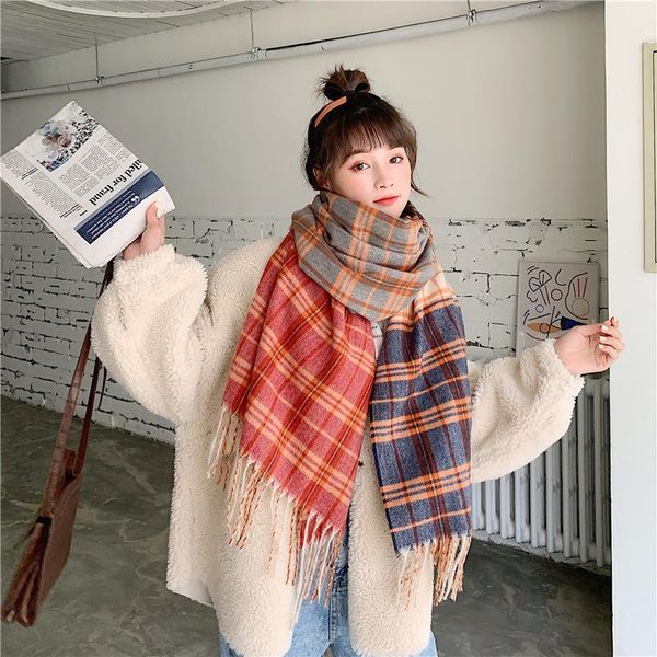 scarves scarf autumn winter women's long thick warmth korean version japanese wild shawl double-sided plaid student bib, Blue;gray
scarves scarf autumn winter women's long thick warmth korean version japanese wild shawl double-sided plaid student bib, Blue;gray