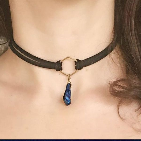 blue titanium quartz choker hexagon crystal necklace short geometric pendant necklaces, Silver
blue titanium quartz choker hexagon crystal necklace short geometric pendant necklaces, Silver
