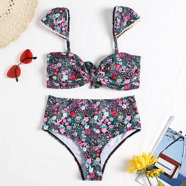 women's swimwear floral print cap sleeve backless padded tied strap high waist women bikini set swimming suit swimsuit, White;black
women's swimwear floral print cap sleeve backless padded tied strap high waist women bikini set swimming suit swimsuit, White;black