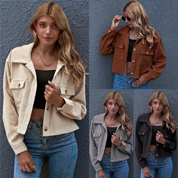 women's jackets fashion women corduroy solid long sleeves turn-down collar buttons short coats spring autumn basic elegant loose outwea, Black;brown
women's jackets fashion women corduroy solid long sleeves turn-down collar buttons short coats spring autumn basic elegant loose outwea, Black;brown