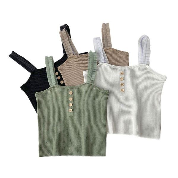 women's tanks & camis women summer sleeveless tank ruffles wide straps ribbed knitted camisole plain solid color buttons decor slim ves, White
women's tanks & camis women summer sleeveless tank ruffles wide straps ribbed knitted camisole plain solid color buttons decor slim ves, White