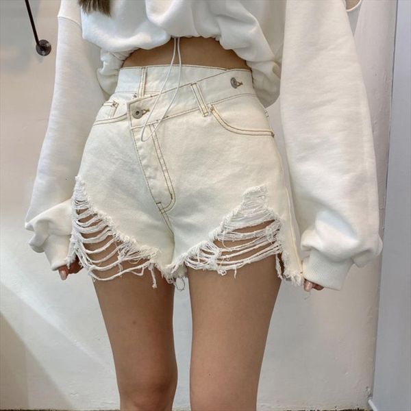 retro high waist jeans women short summer chic white denim ripped harajuku streetwear trouser, White;black
retro high waist jeans women short summer chic white denim ripped harajuku streetwear trouser, White;black