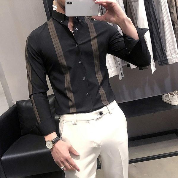 men's casual shirts autumn spring stripe shirt men long sleeve korean style slim turn-down collar single breasted business fashion blou, White;black
men's casual shirts autumn spring stripe shirt men long sleeve korean style slim turn-down collar single breasted business fashion blou, White;black