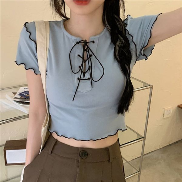 3colors summer korean style lace up short sleeve t-shirt womens slim short tees shirt femme (ay93265) 210423, White
3colors summer korean style lace up short sleeve t-shirt womens slim short tees shirt femme (ay93265) 210423, White