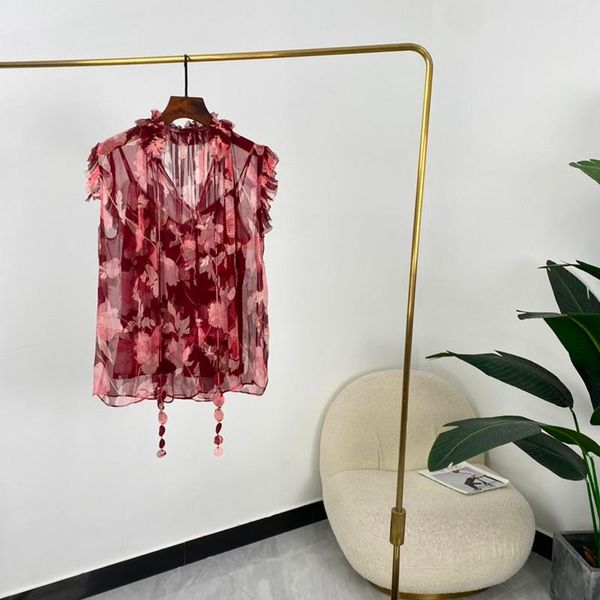 women's blouses & shirts silk summer women fashion burgundy floral print v-neck sleeveless, White
women's blouses & shirts silk summer women fashion burgundy floral print v-neck sleeveless, White