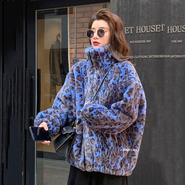 women's fur & faux vinatge blue leopard winter coat women long sleeve zipper thick warm jacket fashion high street fluffy clothing, Black
women's fur & faux vinatge blue leopard winter coat women long sleeve zipper thick warm jacket fashion high street fluffy clothing, Black