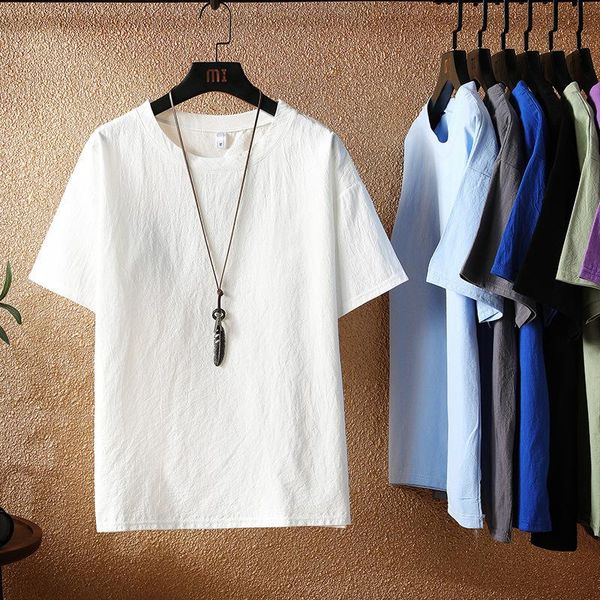 summer men's cotton and linen short-sleeved t-shirt casual loose large size round neck solid color wild gray t-shirts, White;black
summer men's cotton and linen short-sleeved t-shirt casual loose large size round neck solid color wild gray t-shirts, White;black