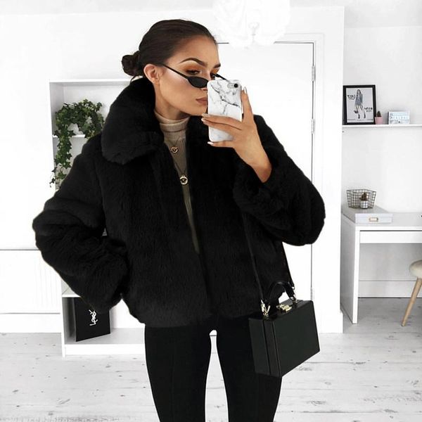 women's fur & faux rorodox fashion women winter solid color fluffy coat stand collar long sleeve concealed button thick short jacket, Black
women's fur & faux rorodox fashion women winter solid color fluffy coat stand collar long sleeve concealed button thick short jacket, Black