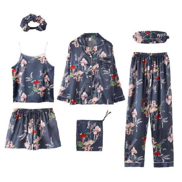 7 pieces women pajama set lady bedgown pink striped faux silk homewear floral printed comfort soft female summer sleepwear gift, Black;red
7 pieces women pajama set lady bedgown pink striped faux silk homewear floral printed comfort soft female summer sleepwear gift, Black;red