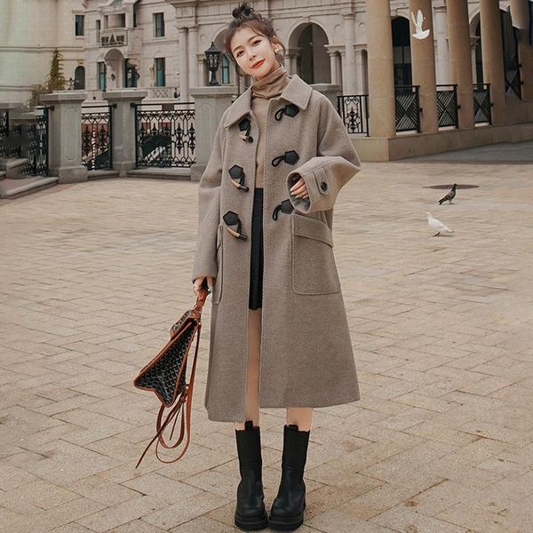 women's wool & blends woolen coat long winter korean casual horn button ladies cloak thick loose fashion straight brown cotton jacket f, Black
women's wool & blends woolen coat long winter korean casual horn button ladies cloak thick loose fashion straight brown cotton jacket f, Black