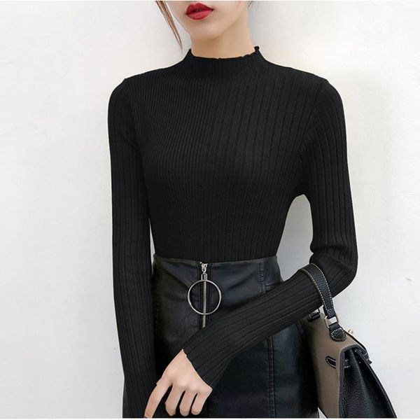 women's sweaters winter simple base sweater slim half turtleneck striped ladies clothes, White;black
women's sweaters winter simple base sweater slim half turtleneck striped ladies clothes, White;black