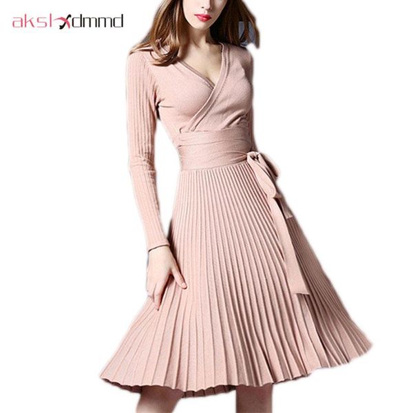 casual dresses akslxdmmd 2021 autumn winter women knit v-neck slim dress long-sleeve knitted waist bow vestidos lh912, Black;gray
casual dresses akslxdmmd 2021 autumn winter women knit v-neck slim dress long-sleeve knitted waist bow vestidos lh912, Black;gray