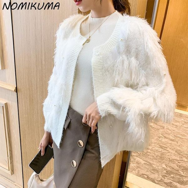 women's knits & tees nomikuma 2021 faux mink cashmere cardigan knitwear korean chic beads feather knit coat autumn winter fashion sweat, White
women's knits & tees nomikuma 2021 faux mink cashmere cardigan knitwear korean chic beads feather knit coat autumn winter fashion sweat, White