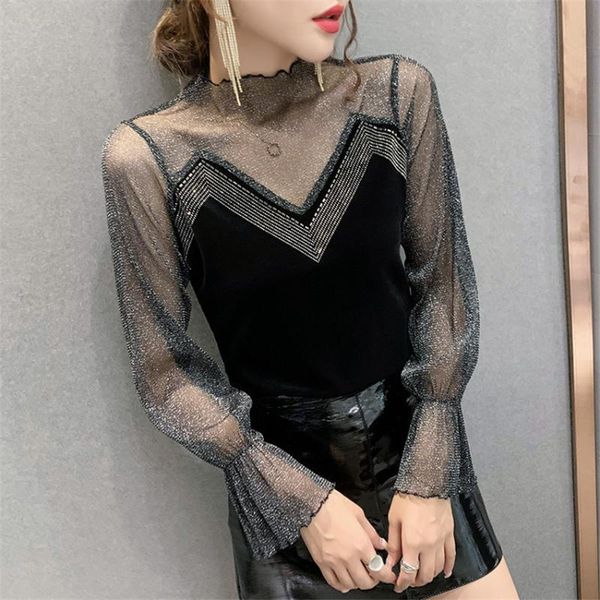 women's blouses & shirts autumn winter undershirt high neck sheer black mesh blouse long sleeve velvet women fashion pullover, White
women's blouses & shirts autumn winter undershirt high neck sheer black mesh blouse long sleeve velvet women fashion pullover, White