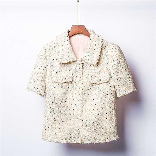 women's jackets summer 2021 thin tweed elegant short sleeves coat b926, Black;brown
women's jackets summer 2021 thin tweed elegant short sleeves coat b926, Black;brown