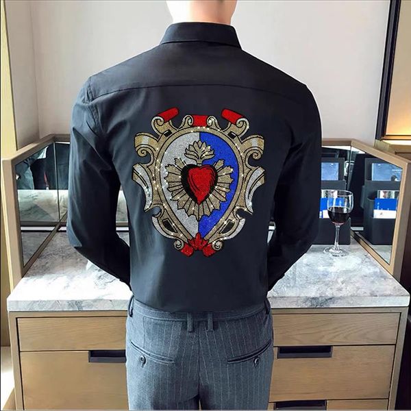 men's casual shirts four seasons trendy custom diamond letter style long sleeve buttons fashion business personality lapel office, White;black
men's casual shirts four seasons trendy custom diamond letter style long sleeve buttons fashion business personality lapel office, White;black