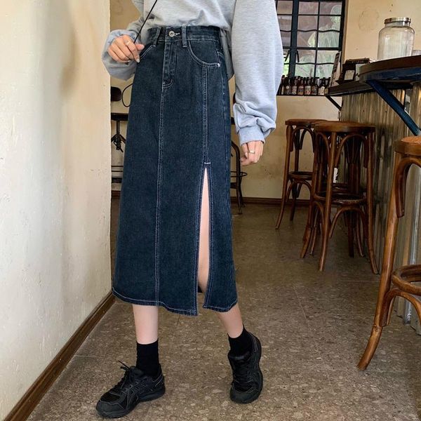 skirts korean style women casual denim skirt vintage high waist straight blue slim ladies split jeans, Black
skirts korean style women casual denim skirt vintage high waist straight blue slim ladies split jeans, Black