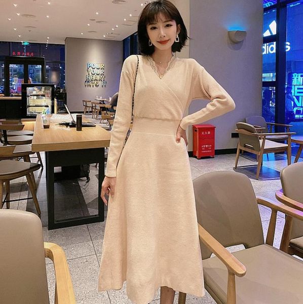 casual dresses jsxdhk elegant women lace trim v neck knitted long dress chic autumn winter sleeve female knit sweater warm ball gown, Black;gray
casual dresses jsxdhk elegant women lace trim v neck knitted long dress chic autumn winter sleeve female knit sweater warm ball gown, Black;gray