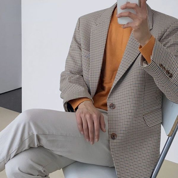 men's wear vintage plaid suit coat men's korean fashion handsome loose autumn new casual blazers streetwear clothing, White;black
men's wear vintage plaid suit coat men's korean fashion handsome loose autumn new casual blazers streetwear clothing, White;black
