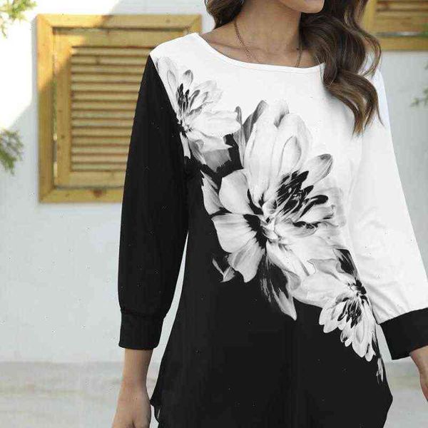 floral print women shirts patchwork blouses irregular hem casual o neck three quarter sleeve mujer plus size tunic, White
floral print women shirts patchwork blouses irregular hem casual o neck three quarter sleeve mujer plus size tunic, White