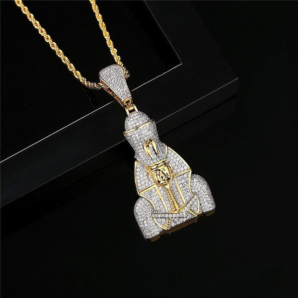 egyptian pharaoh head pendant iced out bling crystal charm stainless steel chain jewelry hip hop punk sphinx necklace necklaces, Silver