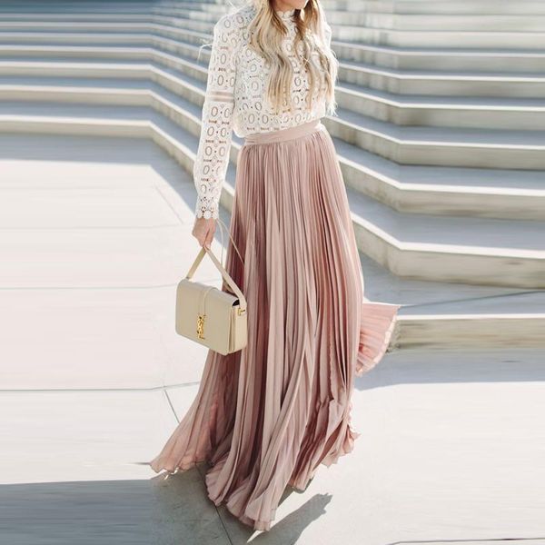 women chiffon pleated skirt vintage high waist floor length maxi skirts 2021 spring summer style jupe femme, Black
women chiffon pleated skirt vintage high waist floor length maxi skirts 2021 spring summer style jupe femme, Black