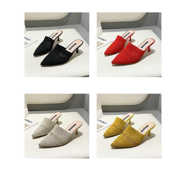 fashion pointy knit elastic stiletto muller slippers 1pcs, Black