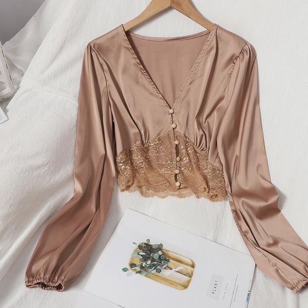 women's blouses & shirts autumn blouse v-neck button-breasted lantern sleeve satin short shirt female korean splicing lace solid color, White
women's blouses & shirts autumn blouse v-neck button-breasted lantern sleeve satin short shirt female korean splicing lace solid color, White