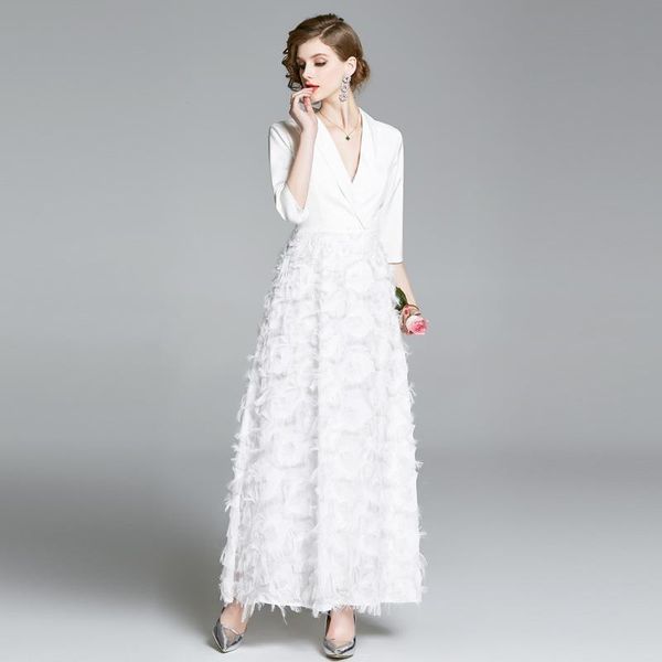 women spring summer elegant white long dress fashion party robe femme vintage tassels splicing maxi vestidos casual dresses, Black;gray
women spring summer elegant white long dress fashion party robe femme vintage tassels splicing maxi vestidos casual dresses, Black;gray