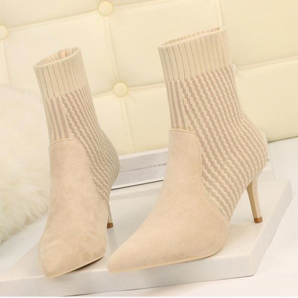dress shoes 2021 winter sock boots knitting stretch high heels for women fashion female stripe autumn ankle booties, Black
dress shoes 2021 winter sock boots knitting stretch high heels for women fashion female stripe autumn ankle booties, Black