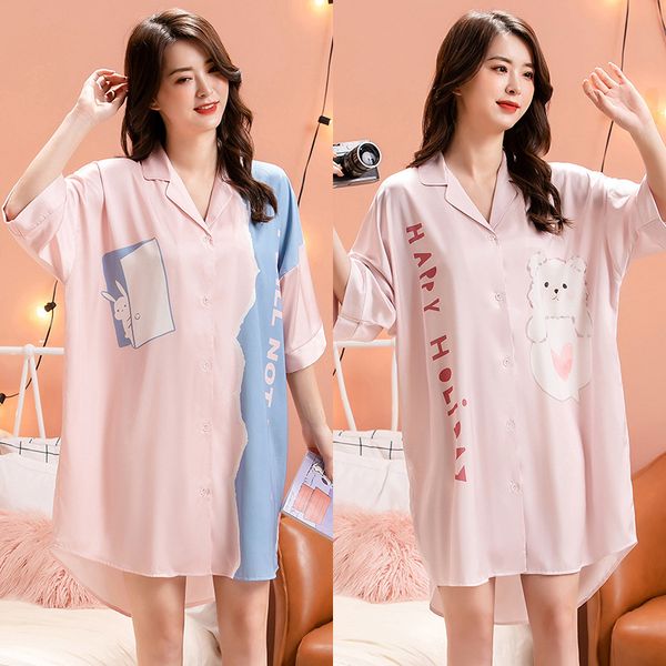 yaoting summer short sleeve satin chiffon nightdress women's shirt fashion cute bear pajamas 2098, Black;red
yaoting summer short sleeve satin chiffon nightdress women's shirt fashion cute bear pajamas 2098, Black;red
