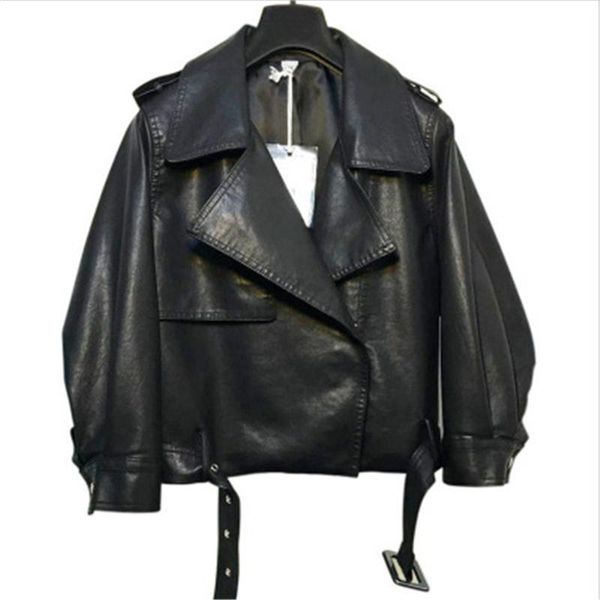 women's leather & faux female pu jacket 2021 autumn winter european american loose warm motorcycle femme n288, Black
women's leather & faux female pu jacket 2021 autumn winter european american loose warm motorcycle femme n288, Black