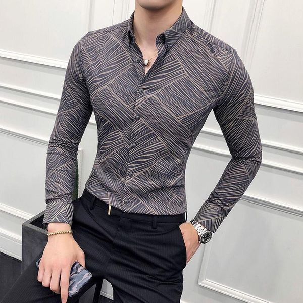 men's casual shirts 2021 men british style print business gentlemen clothing long sleeve formal wear male slim fit blouses o311, White;black
men's casual shirts 2021 men british style print business gentlemen clothing long sleeve formal wear male slim fit blouses o311, White;black