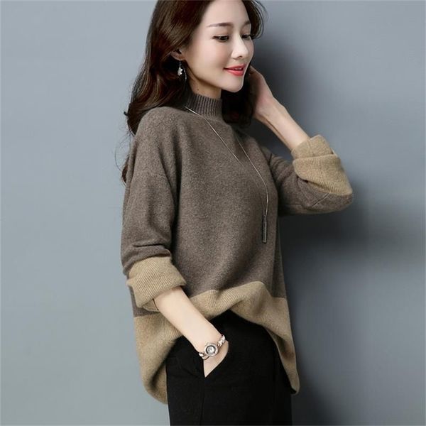 long-sleeved turtleneck sweater women loose lazy wind stitching was thin inside knit bottoming jumpers pullover female spring 210427, White;black
long-sleeved turtleneck sweater women loose lazy wind stitching was thin inside knit bottoming jumpers pullover female spring 210427, White;black