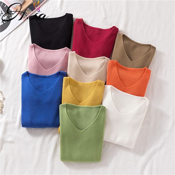 h.sa winter women basic pullover and sweaters solid color pull knitwear christmas jumpers v neck sueter mujer 210417, White;black
h.sa winter women basic pullover and sweaters solid color pull knitwear christmas jumpers v neck sueter mujer 210417, White;black