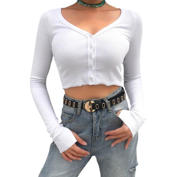 women's t-shirt women fashion long sleeve v-neck crop stylish solid color knit for ladies daily wear, White
women's t-shirt women fashion long sleeve v-neck crop stylish solid color knit for ladies daily wear, White