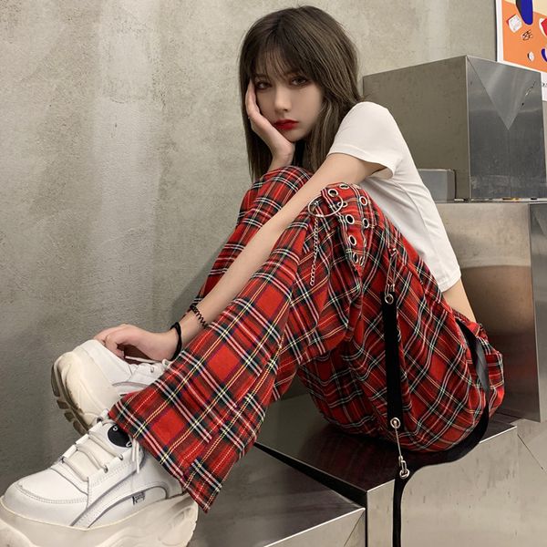 women's pants & capris harajuku punk plaid with chain women streetwear red casual loose straight fashion hip hop female trousers b, Black;white
women's pants & capris harajuku punk plaid with chain women streetwear red casual loose straight fashion hip hop female trousers b, Black;white