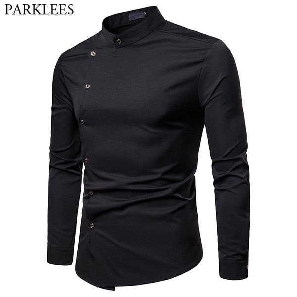 black mandarin collar slant button shirt men slim fit long sleeve tuxedo dress shirt men casual wedding chemise homme 210522, White;black
black mandarin collar slant button shirt men slim fit long sleeve tuxedo dress shirt men casual wedding chemise homme 210522, White;black
