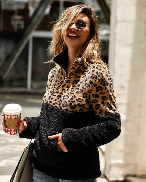 women's hoodies & sweatshirts leopard patchwork women pockets long sleeve pullover zip-up winter fuzzy soft yzh0, Black
women's hoodies & sweatshirts leopard patchwork women pockets long sleeve pullover zip-up winter fuzzy soft yzh0, Black