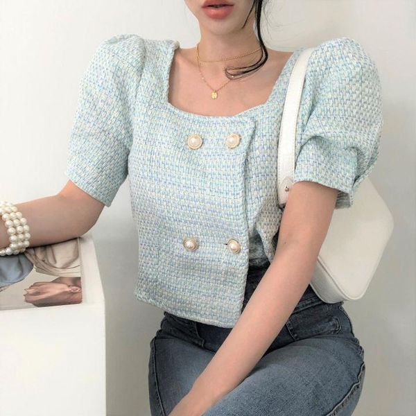 women's jackets women 2021korean fashion chic temperament pearl double-row buckle design loose bubble sleeves tweed short coat, Black;brown
women's jackets women 2021korean fashion chic temperament pearl double-row buckle design loose bubble sleeves tweed short coat, Black;brown