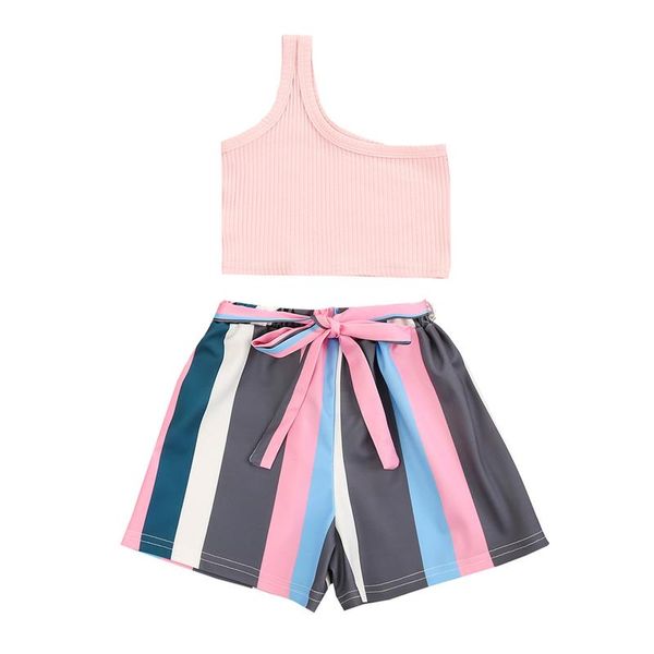 summer toddler kids baby girl one shoulder sleeveless tank striped shorts pant bottom 2pcs children clothes set clothing sets, White
summer toddler kids baby girl one shoulder sleeveless tank striped shorts pant bottom 2pcs children clothes set clothing sets, White