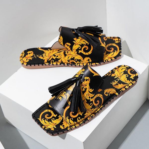 women square toe slippers 2021 summer fashion print fringe shoes home outdoor flat heel slides slip on sandals beach flip flops, Black
women square toe slippers 2021 summer fashion print fringe shoes home outdoor flat heel slides slip on sandals beach flip flops, Black