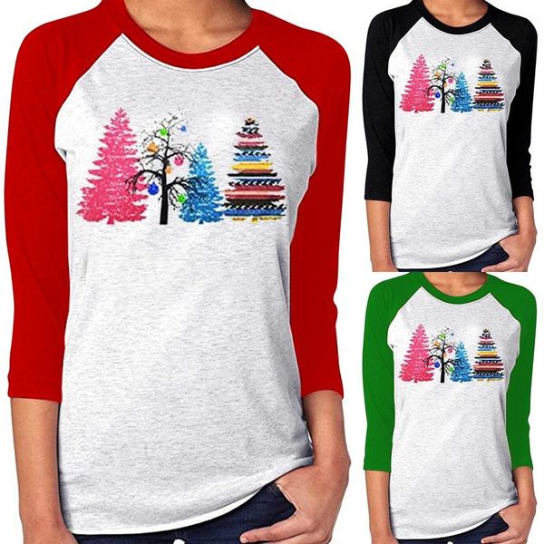 women's fashion casual christmas tree cotton three-quarter sleeve printed t-shirt, White
women's fashion casual christmas tree cotton three-quarter sleeve printed t-shirt, White