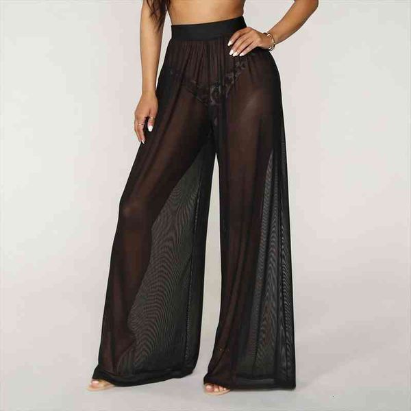 women see through boho wide leg high waist trousers beach long loose mesh sheer pants bikini bottom cover-up beachwear, White;black
women see through boho wide leg high waist trousers beach long loose mesh sheer pants bikini bottom cover-up beachwear, White;black